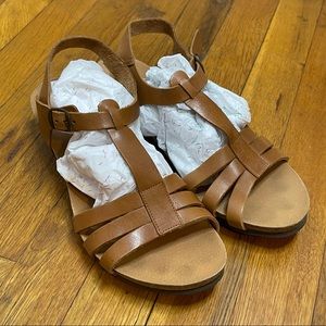 PEDRO INIESTA Tan Suede Strappy Cork Bottom Sandals Size 11